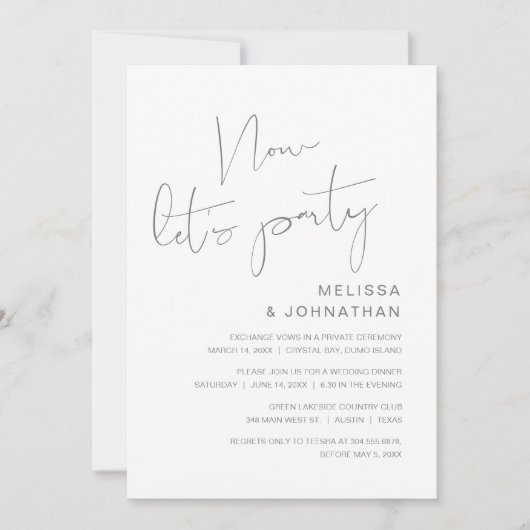 Moderne trouw-ontsnapping, Nu laten we feest viere Kaart (Voorkant)