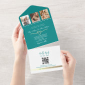 Moderne Trouw QR Code in Teal Kleur All In One Uitnodiging (Afscheurbaar)