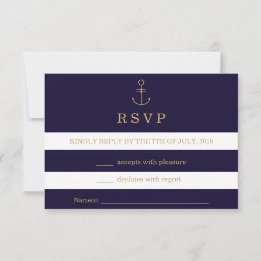 Moderne trouw RSVP kaart met scheepsstrepen (Voorkant)