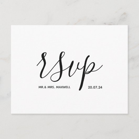 Moderne trouw-RSVP kaart Zwart en Wit Schrift (Voorkant)