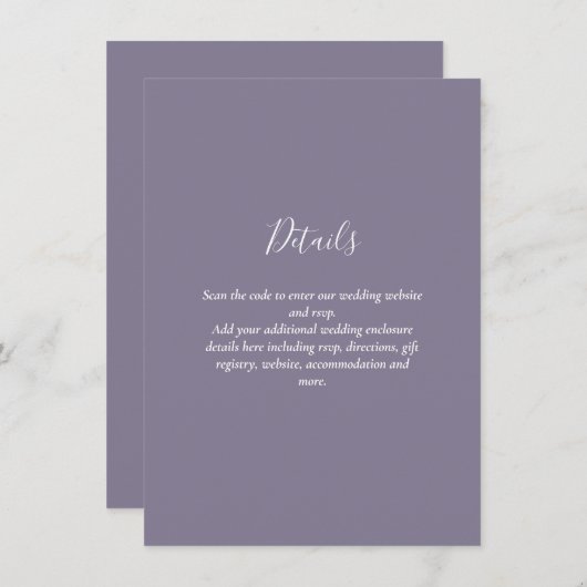Moderne trouw-RSVP met QR-code - ELKE KLEUR Informatiekaartje (Voorkant / Achterkant)