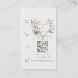 Moderne trouw-RSVP QR-code-Witte Bloemen Visitekaartje