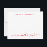 Moderne Trouw Stijlvol Schrift Elegant Minimalisti Notitiekaartje<br><div class="desc">Moderne Trouw Stijlvol Schrift Elegant Minimalistisch Notitiekaart in rood en wit typo met koppel familienamen in handgeschreven kalligrafie en gepersonaliseerde tekst in standaard klassiek sans serif lettertype. Perfect voor rspv en trouwkaarten.</div>