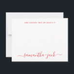 Moderne Trouw Stijlvol Schrift Elegant Minimalisti Notitiekaartje<br><div class="desc">Moderne Trouw Stijlvol Schrift Elegant Minimalistische Notitiekaart in rood en wit typo met koppel familienamen in handgeschreven kalligrafie en gepersonaliseerde tekst in standaard klassiek sans serif lettertype. Perfect voor rspv en trouwkaarten.</div>