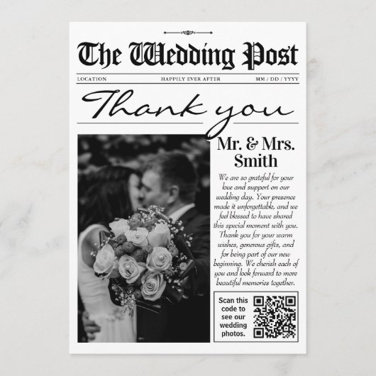 Moderne Trouw Trouwkaart, Huwelijks Krant Bedankkaart (Voorkant)