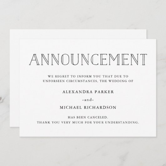 Moderne trouwafzegging aankondiging (Voorkant / Achterkant)