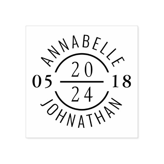 Moderne trouwbadge met namen en datum rubberstempel (Afrduk)