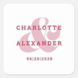 Moderne Trouwdag Bruid Bruidegom Ampersand Magenta Vierkante Sticker