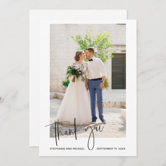 Moderne Trouwdag Foto Bedankkaart met Script Lette (Voorkant / Achterkant)