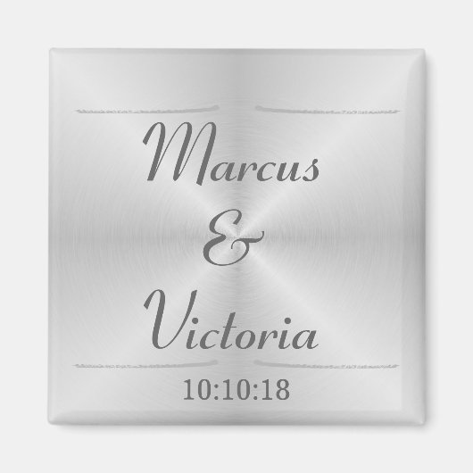 Moderne Trouwdag Met Geborsteld Metaal Magneet (Voorkant)