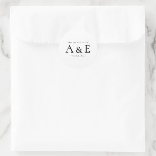 Moderne Trouwdag met Monogram voor Zwarte en Witte Ronde Sticker