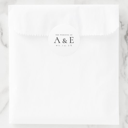 Moderne Trouwdag met Zwart-Wit Monogram Ronde Sticker (Tas)