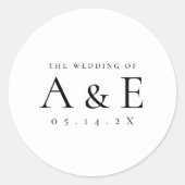 Moderne Trouwdag met Zwart-Wit Monogram Ronde Sticker (Voorkant)