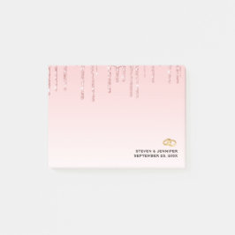 Moderne Trouwdag Roze Glitter Druppels & Gouden Ri Post-it® Notes