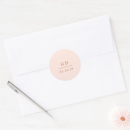 Moderne trouwdag van Grace Peach Ronde Sticker (Envelop)