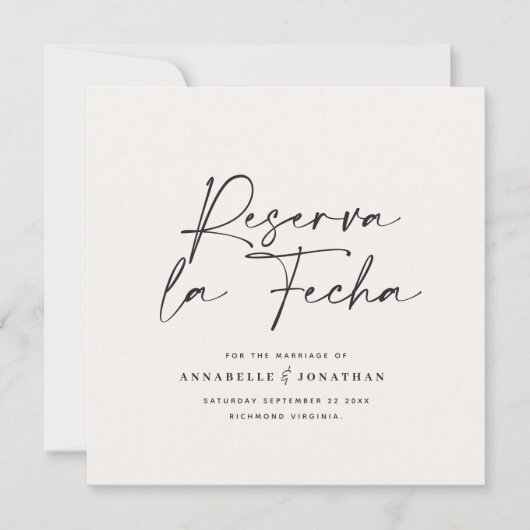 Moderne trouwdatum cream zwart save the date (Voorkant)