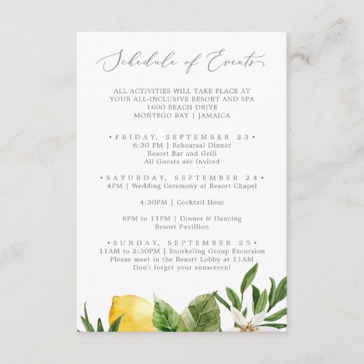 Moderne Trouwdatum in Citroen Tuin Verloop van Geb Informatiekaartje (Voorkant)