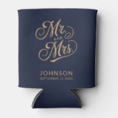 Moderne trouwdatum Navy Blue Mr & Mrs Party Favori Blikjeskoeler (Voorkant)