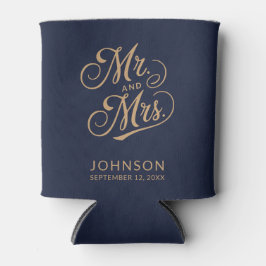 Moderne trouwdatum Navy Blue Mr & Mrs Party Favori Blikjeskoeler