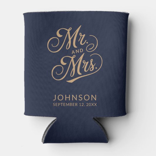Moderne trouwdatum Navy Blue Mr & Mrs Party Favori Blikjeskoeler (Voorkant)