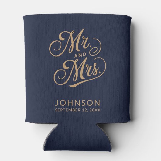 Moderne trouwdatum Navy Blue Mr & Mrs Party Favori Blikjeskoeler (Achterkant)