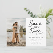 Moderne trouwdatum save our date opnieuw kaart (Staand voorkant)