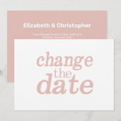 Moderne Trouwdatum Wijzigen Roze Uitgesteld Aankondiging (Voorkant / Achterkant)