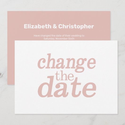 Moderne Trouwdatum Wijzigen Roze Uitgesteld Aankondiging (Voorkant / Achterkant)