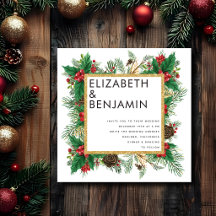 Moderne trouwerij met gouden QR-code in kerstsfeer