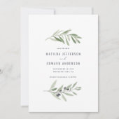 Moderne trouwerij met minimale olijfbladeren aankondiging (Voorkant)