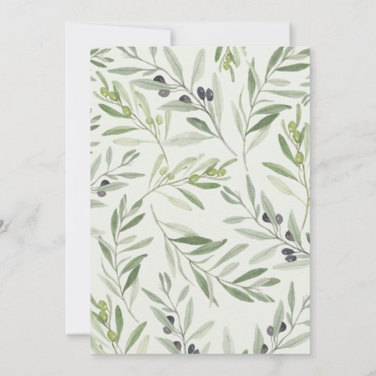 Moderne trouwerij met minimale olijfbladeren aankondiging (Achterkant)