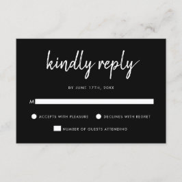 Moderne trouwerij met vette script in zwart-wit RSVP kaartje