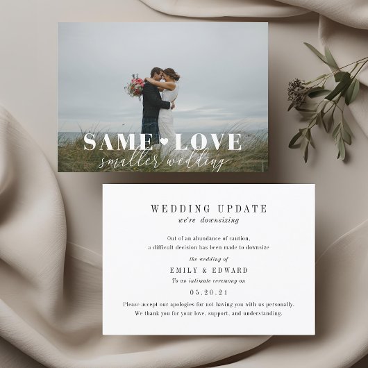 Moderne trouwfeest downsize aankondigingskaart save the date