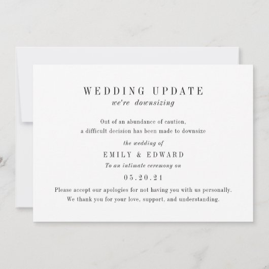 Moderne trouwfeest downsizing aankondiging foto ka (Achterkant)