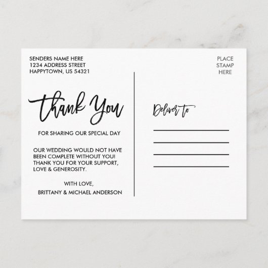 Moderne trouwfoto dank je wel in Brush Script Briefkaart (Achterkant)