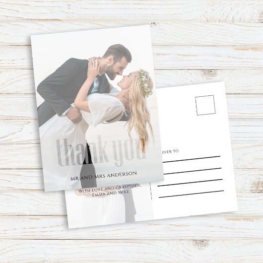 Moderne Trouwfoto Dankkaart Briefkaart