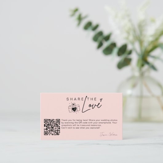 Moderne Trouwfoto Deel de liefde Qr Code Informatiekaartje (Staand voorkant)