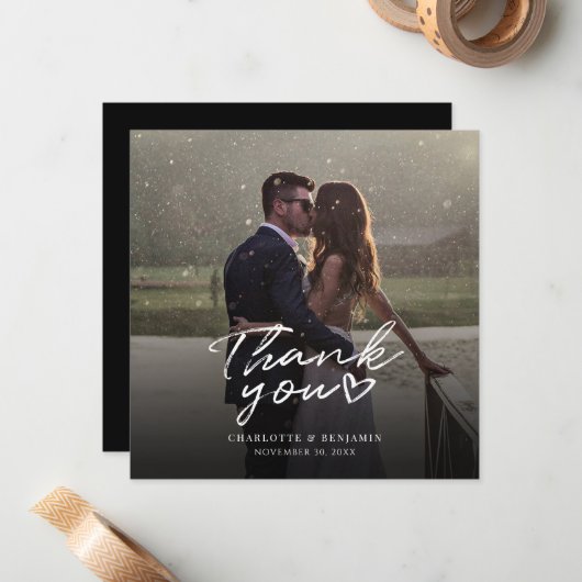 Moderne trouwfoto Elegant Dank u Notitiekaartje (Voorkant / Achterkant in situ)
