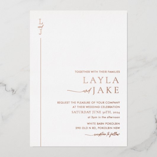 Moderne Trouwfoto Folie Uitnodiging LAYLA (Voorkant)