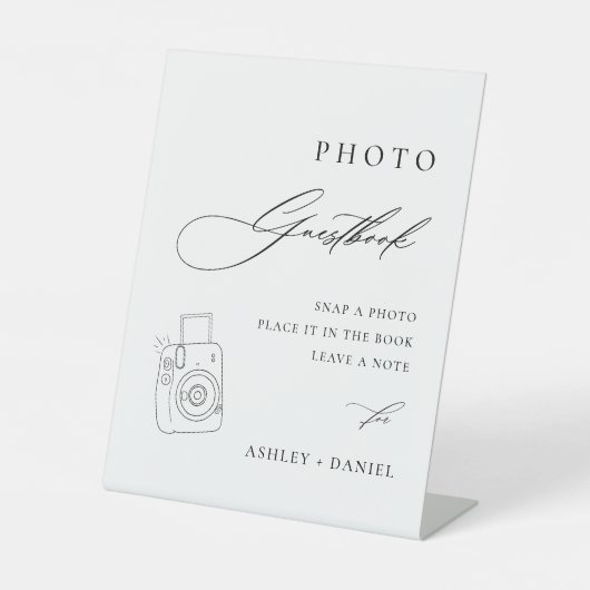 Moderne trouwfoto gastenboek reclamebord met voetstuk (Voorkant)