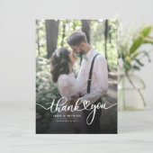 Moderne Trouwfoto Handgeschreven Bedankkaart (Staand voorkant)