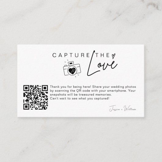 Moderne trouwfoto Leg de liefde Qr Code vast Informatiekaartje (Voorkant)