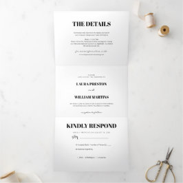 Moderne trouwfoto met RSVP en details Drieluik Uitnodiging