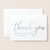 Moderne Trouwfoto met Zilveren Dankjewel Folie Kaarten (Voorkant met envelop)