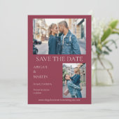 Moderne Trouwfoto Mulberry Burgundy 2 foto Save The Date (Staand voorkant)