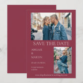Moderne Trouwfoto Mulberry Burgundy 2 foto Save The Date (Voorkant / Achterkant)