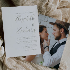 Moderne Trouwfoto Sage Groene Script Bruiloft Kaart