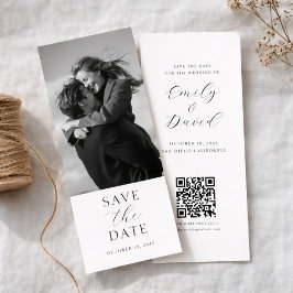 Moderne Trouwfoto Save the Date met QR-code