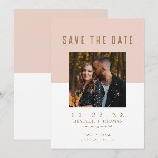 Moderne trouwfoto save the dates uitnodiging (Voorkant / Achterkant)