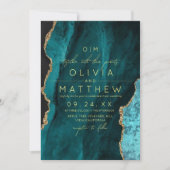   Moderne trouwfoto-uitnodiging met turquoise kleu Kaart (Voorkant)